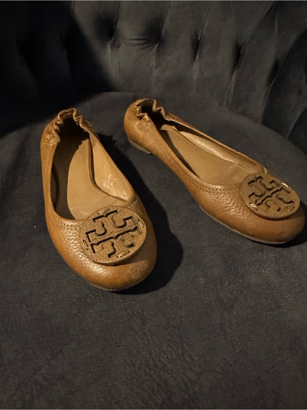 Tory Burch Tan Leather Logo Ballet Flats